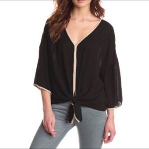 ELLA MOSS Black & Tan Tie Front Top Size S